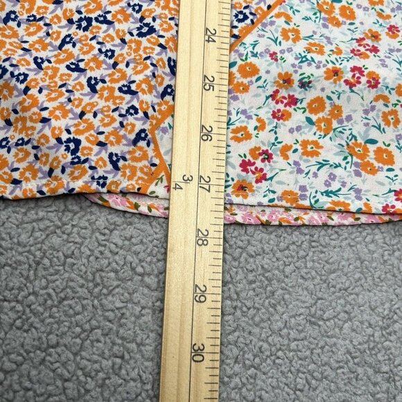 Rose+Olive Top 1X Patchwork Print Orange Pink Floral Boho Smocking Drape Light - Picture 14 of 14